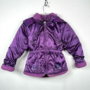 Girls OshKosh Purple Shearling Zip Up Floral Embroidered Ski Jacket Size M(5-6)